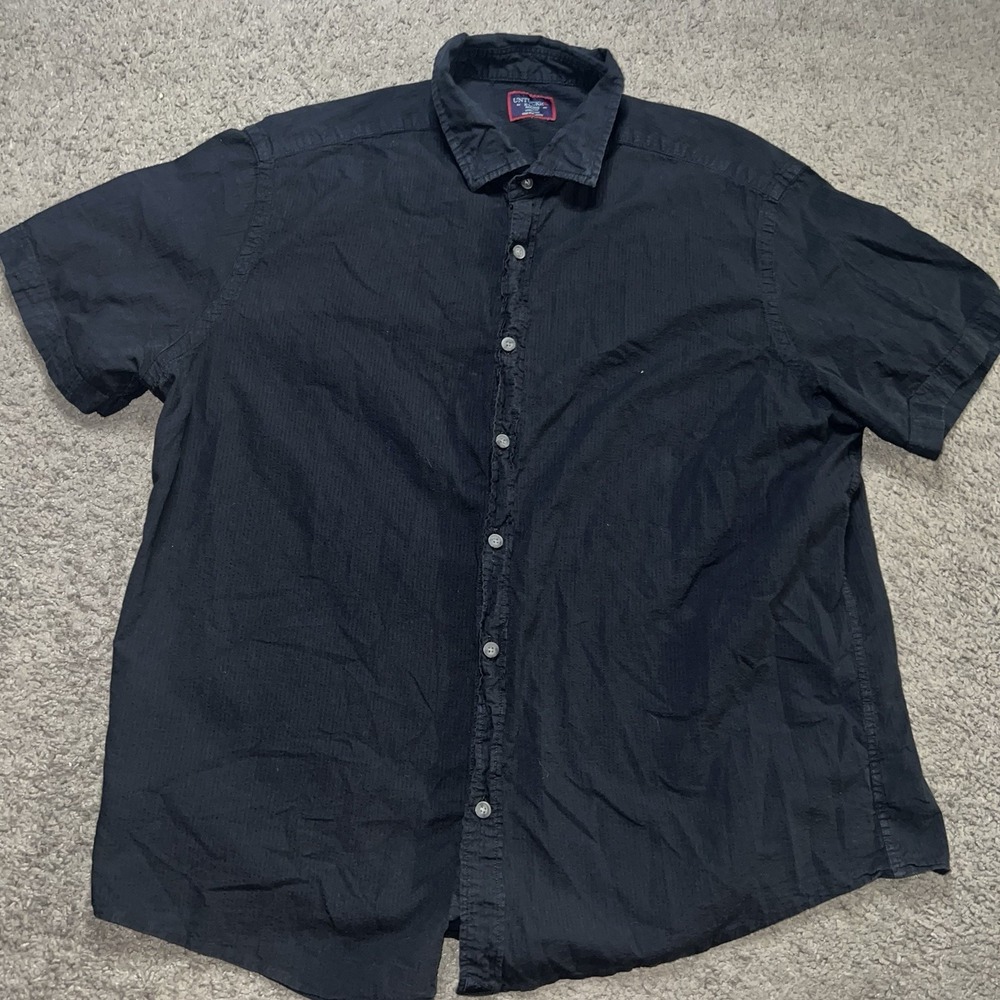 Untuckit Shirt Mens Medium Slim Fit Short Sleeve Button Down Seersucker Black XL